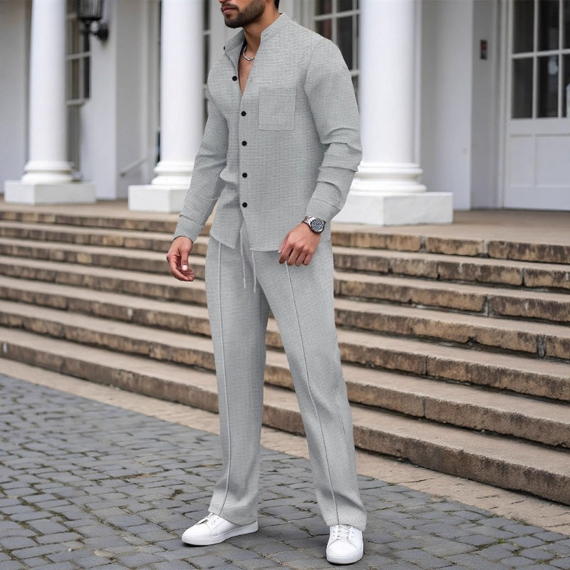 🎁2026 Neu eingetroffen 52 % RABATT💥Lässiges Waffelhemd und Hose für Herren, 2-teiliges Set