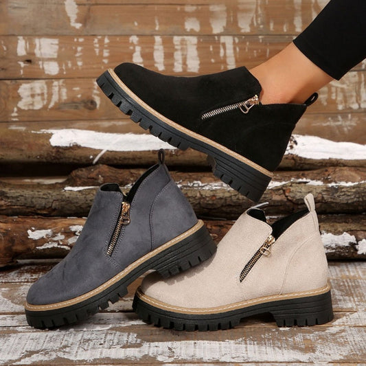 ✨ MÁS VENDIDO🔥Botines de punta redonda con cremallera lateral para mujer