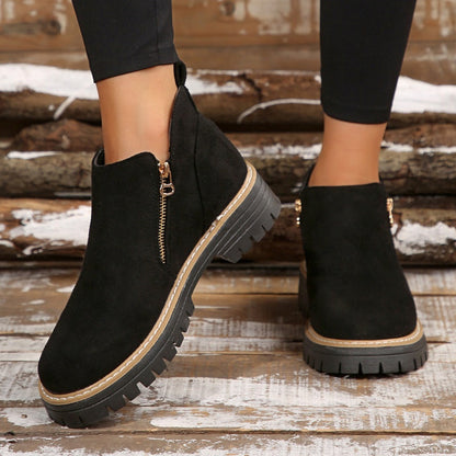 ✨ MÁS VENDIDO🔥Botines de punta redonda con cremallera lateral para mujer