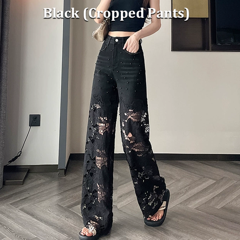 Weite Damen-Hose mit Spitzen und Zierperlen