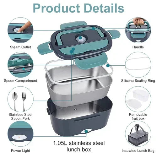 🍱 50% RABATT! 🔥 Tragbare Heiz-Lunchbox mit Edelstahl-Einsatz – Trockene Erwärmung, 12V/220V & doppelte Spannung – Ideal für Auto, Büro & Reisen ⚡