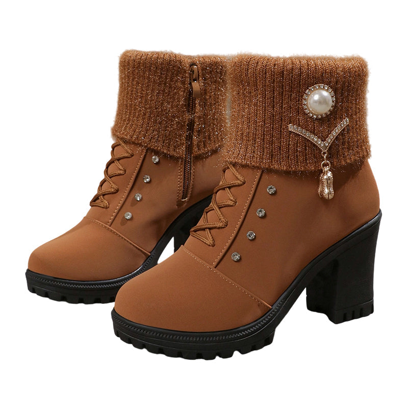 👢 Warm gefütterte Damenstiefeletten mit Blockabsatz