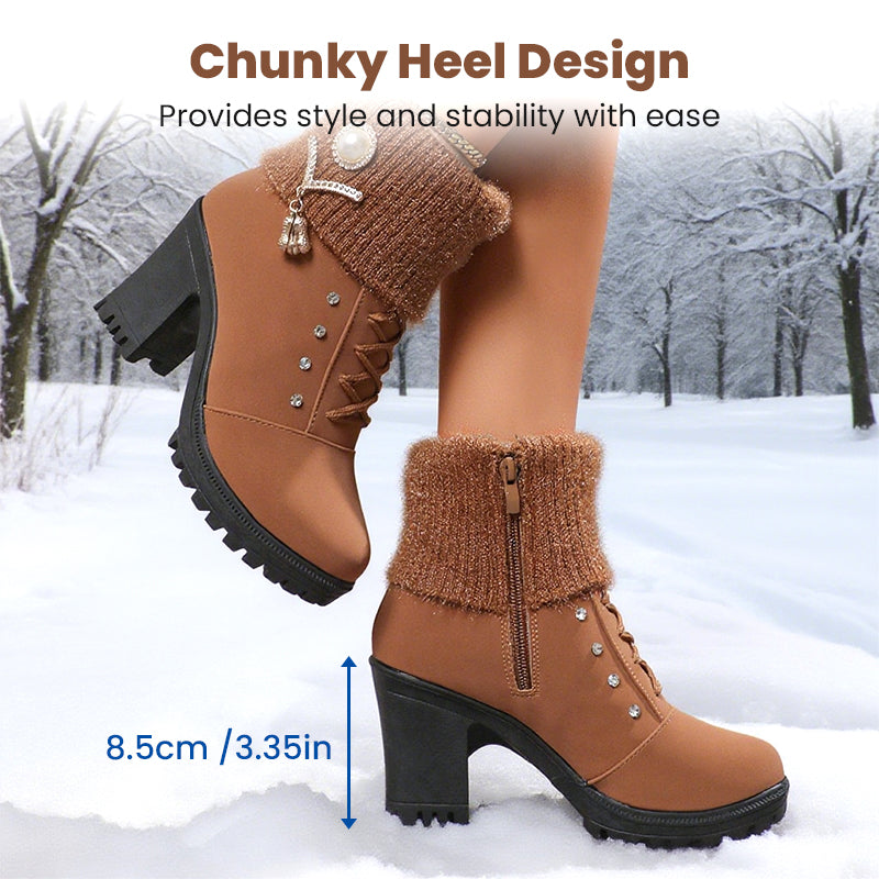 👢 Warm gefütterte Damenstiefeletten mit Blockabsatz