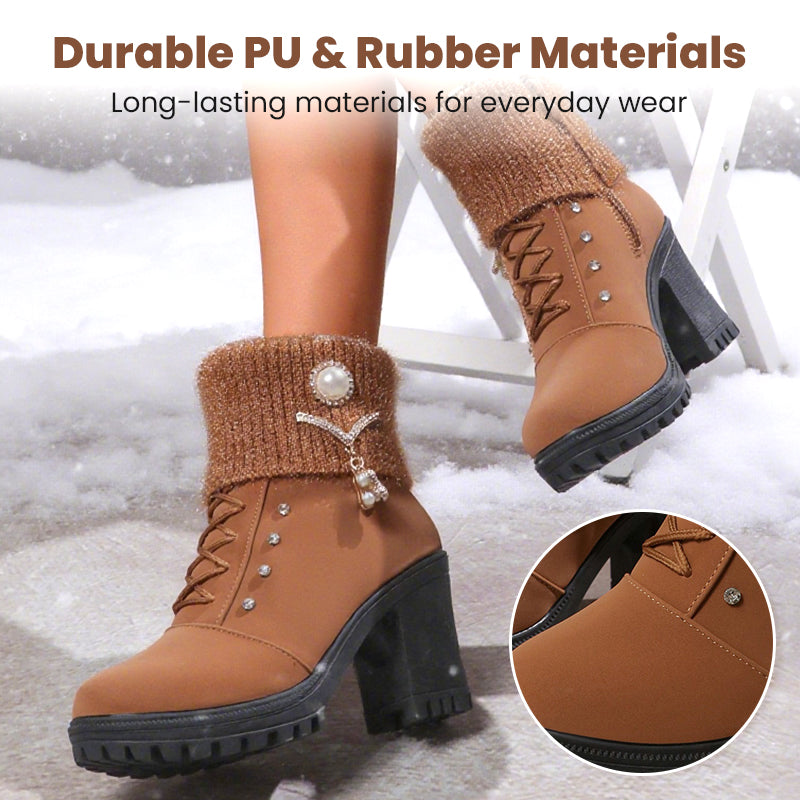 👢 Warm gefütterte Damenstiefeletten mit Blockabsatz