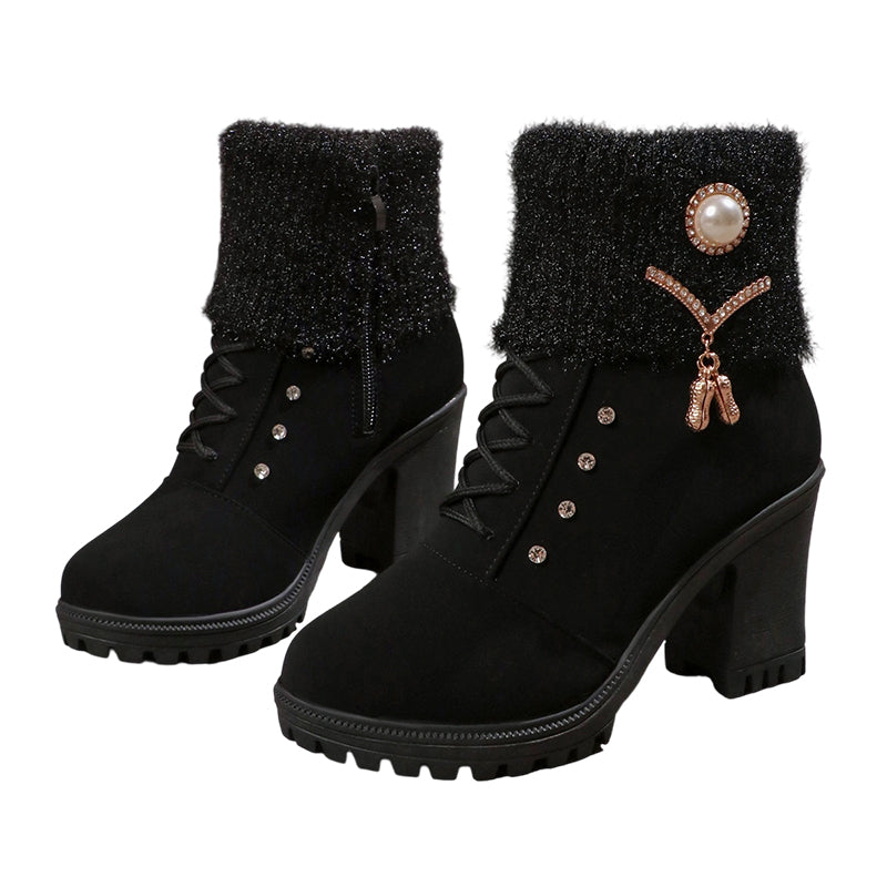 👢 Warm gefütterte Damenstiefeletten mit Blockabsatz