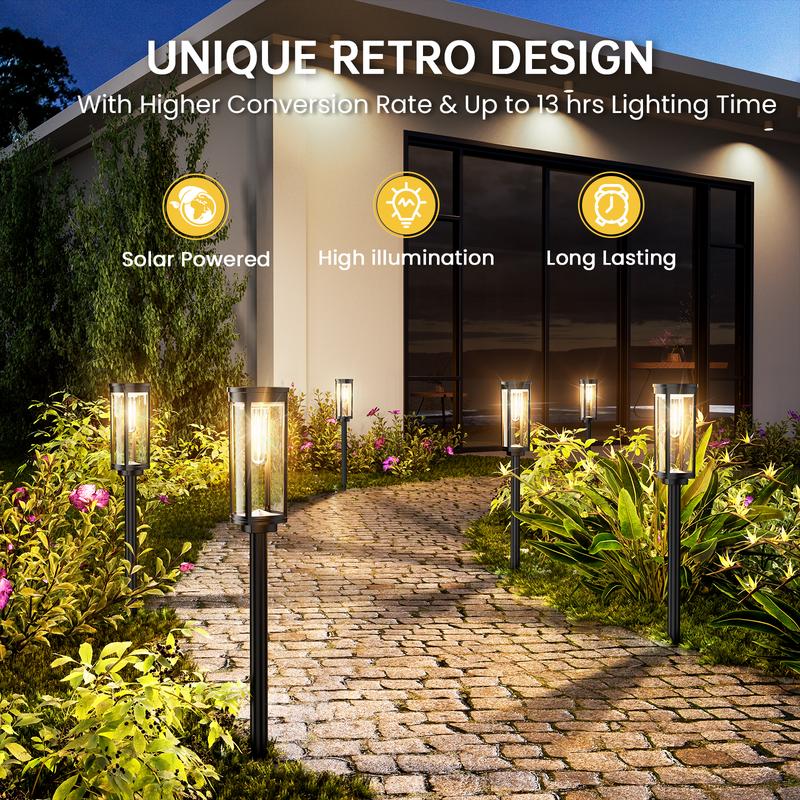 💡Solar-Gartenleuchte mit Filament-Optik – Wasserdicht (IP65), bis zu 14 Std. Licht & Retro-Design für Wege, Rasen & Hof 🌞