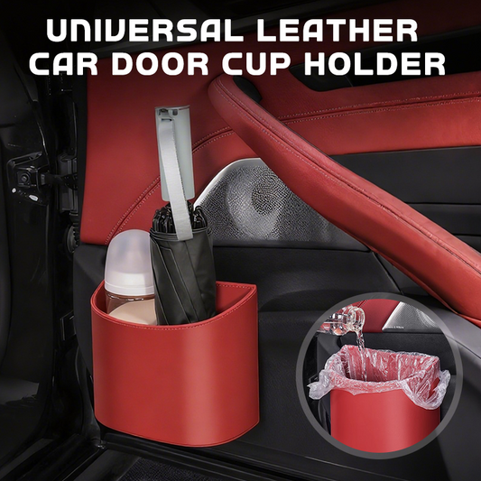 🚗🧺Getränkehalter aus Leder für die Autotür – Breite Öffnung, Getränke und Handy sind leicht zu erreichen. Sicherer Halt durch Clip-Befestigung. PU-Leder, robust und stilvoll. 🛡️✨