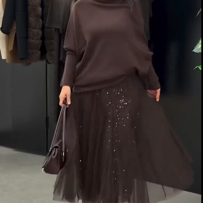 👗Set de dos piezas de jersey suave y falda de lentejuelas para mujer🛍️