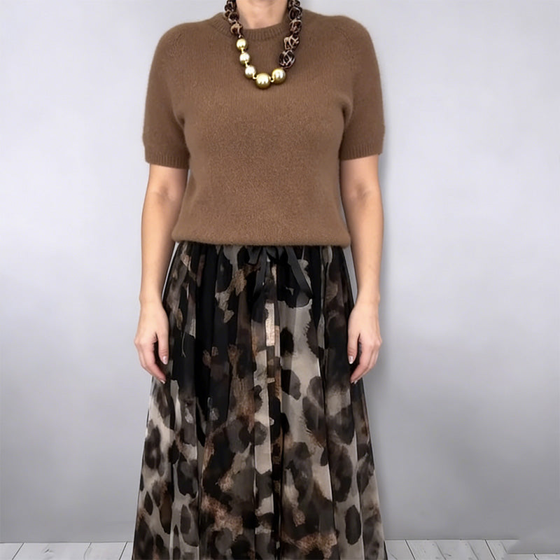 ⌛ Nur noch 3 Tage – 53 % auf alles! ⏰Zweiteiliges Set für Damen bestehend aus Pullover und fließendem Rock mit Leopardenmuster