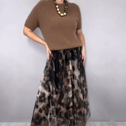 ⌛ Nur noch 3 Tage – 53 % auf alles! ⏰Zweiteiliges Set für Damen bestehend aus Pullover und fließendem Rock mit Leopardenmuster