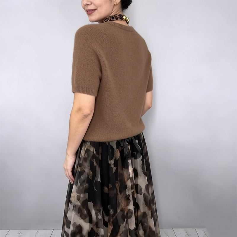 ⌛ Nur noch 3 Tage – 53 % auf alles! ⏰Zweiteiliges Set für Damen bestehend aus Pullover und fließendem Rock mit Leopardenmuster
