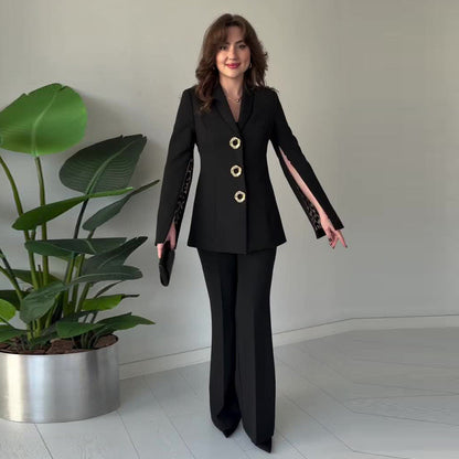Elegantes 2-teiliges Set für Damen mit Blazer und Hose mit geteilten Ärmeln