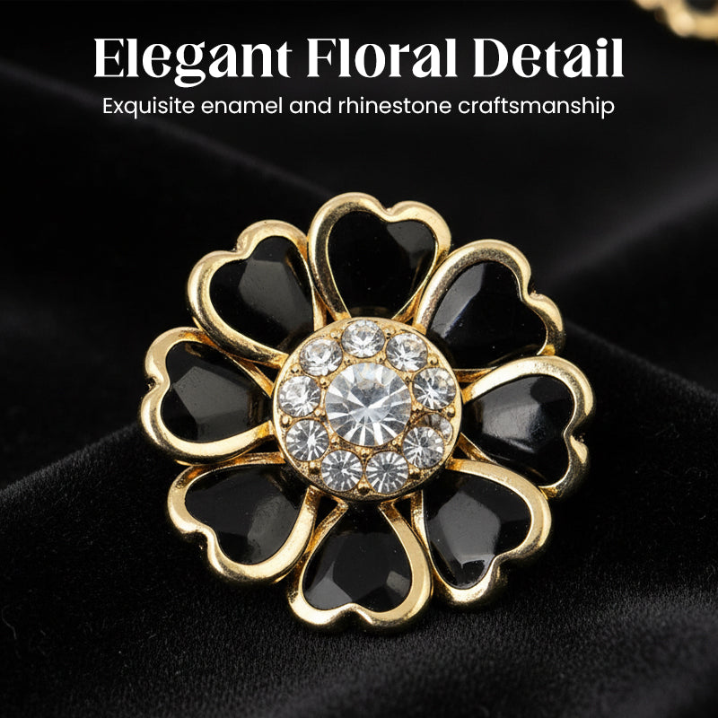 🌷60% RABATT✨Zweiteiliges Schmuckset: Manschettenknöpfe & Brosche mit Rhinestone-Blütendesign ✨🌷 Vielseitig tragbar – Für festliche Anlässe & elegante Alltagsakzente