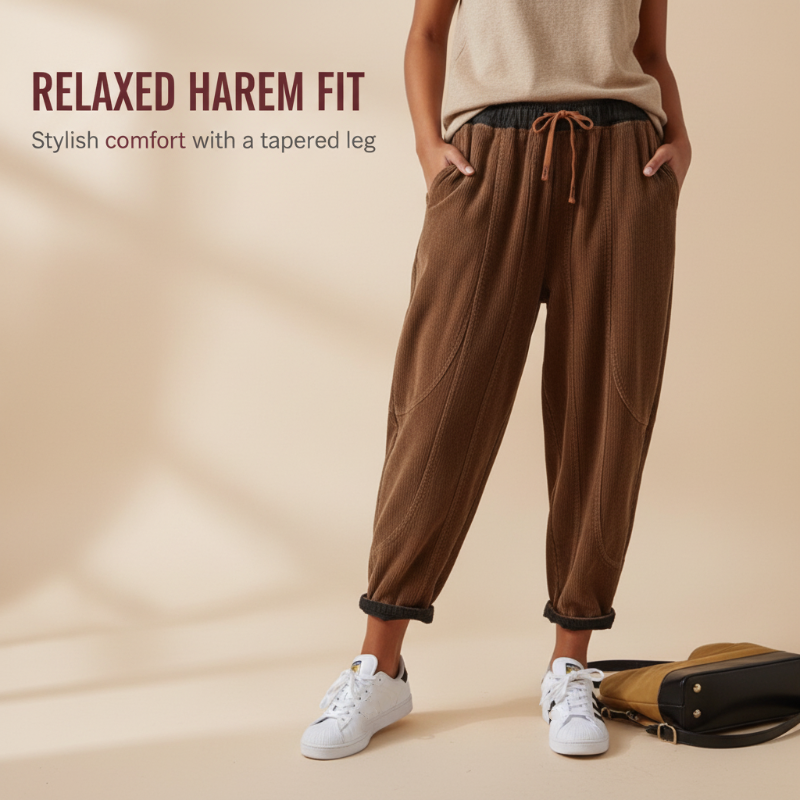 Gefütterte warme Damen-Haremshose aus Cord für den Winter