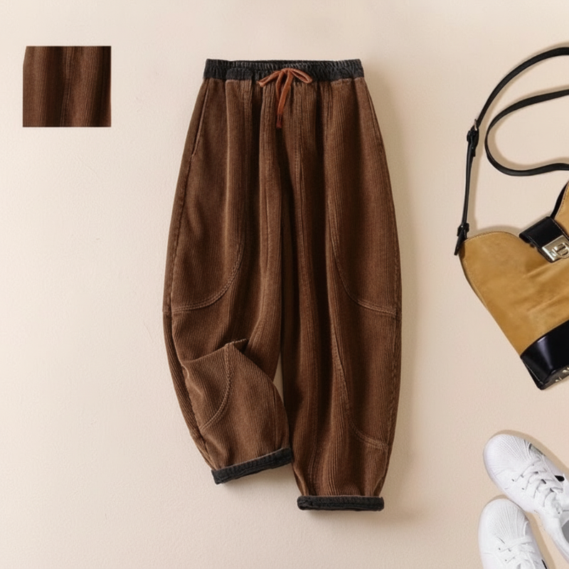 Gefütterte warme Damen-Haremshose aus Cord für den Winter