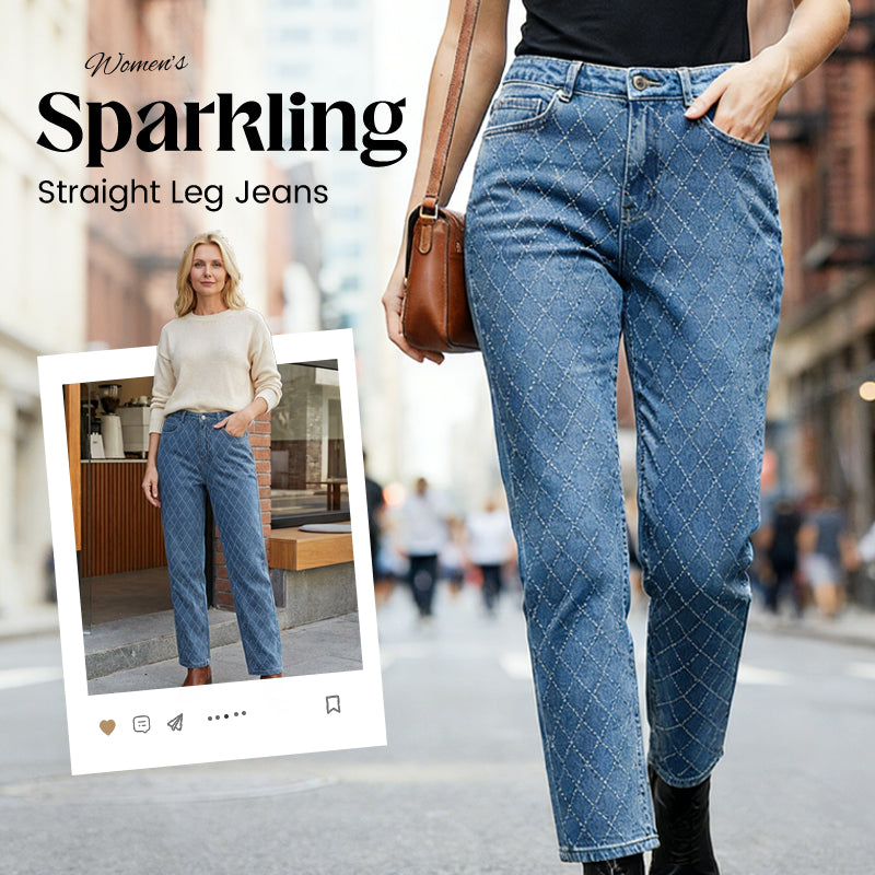 🔥Heiße Verkaufsangebote - Damen funkelnde Straight-Leg-Jeans
