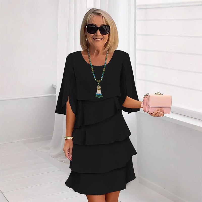 👗 Damen Kleid – Rundhals, Kaskaden-Rüschen & mehrlagig – Elegant & schmeichelhaft für Sommer & Anlässe✨
