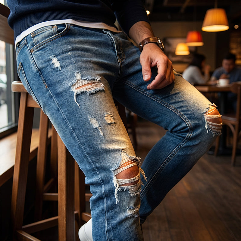 💘 Valentinstagsangebot: 50% Rabatt! 👖 Stylische Ripped Skinny Jeans für Herren: Moderner Zerrissener-Look + Bequeme Baumwolle – Für einen lässig-coolen Style!