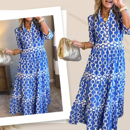 🎉Frühlings-Sonderangebot 49% Rabatt🌸💐Maxikleid für Damen mit geometrischem Print und V-Ausschnitt