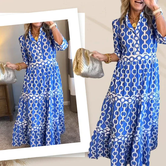 🎉Frühlings-Sonderangebot 49% Rabatt🌸💐Maxikleid für Damen mit geometrischem Print und V-Ausschnitt