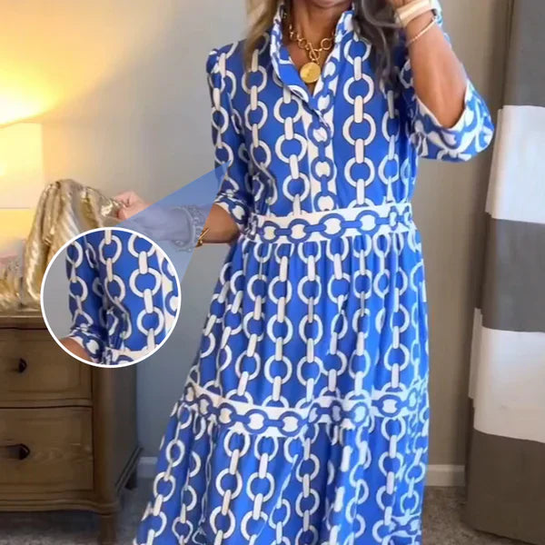 🎉Frühlings-Sonderangebot 49% Rabatt🌸💐Maxikleid für Damen mit geometrischem Print und V-Ausschnitt