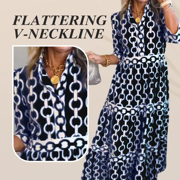 🎉Frühlings-Sonderangebot 49% Rabatt🌸💐Maxikleid für Damen mit geometrischem Print und V-Ausschnitt