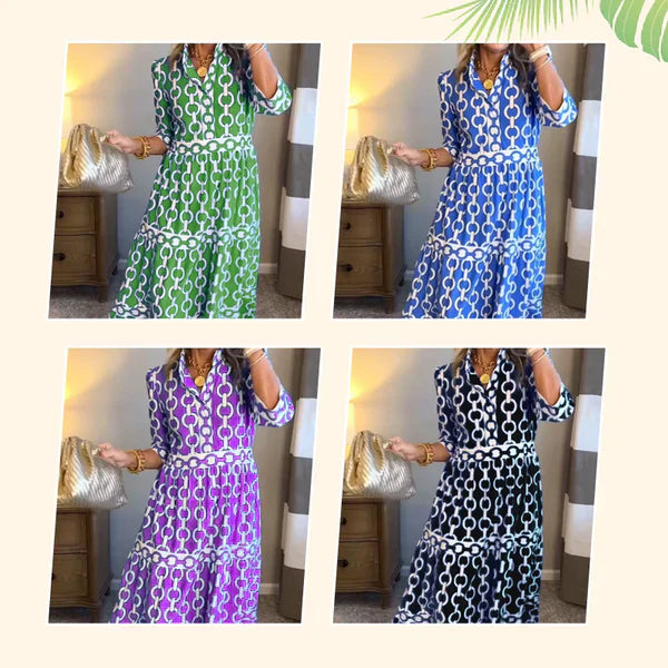 🎉Frühlings-Sonderangebot 49% Rabatt🌸💐Maxikleid für Damen mit geometrischem Print und V-Ausschnitt