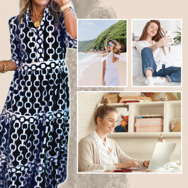🎉Frühlings-Sonderangebot 49% Rabatt🌸💐Maxikleid für Damen mit geometrischem Print und V-Ausschnitt