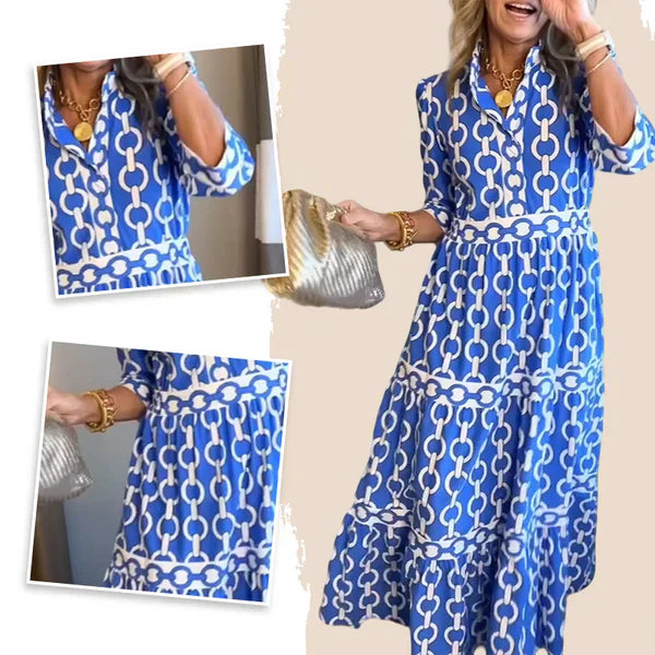 🎉Frühlings-Sonderangebot 49% Rabatt🌸💐Maxikleid für Damen mit geometrischem Print und V-Ausschnitt