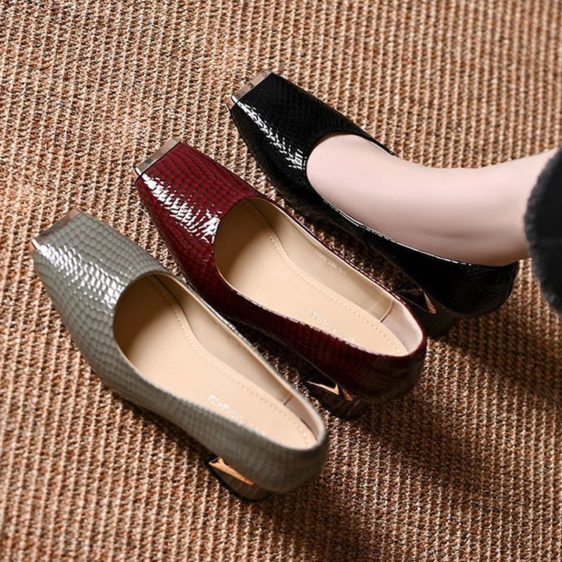 👠 Damen-Pumps mit Schlangenmuster und Blockabsatz – Quadratische Zehenpartie, Metallakzente & ganztägiger Tragekomfort ✨