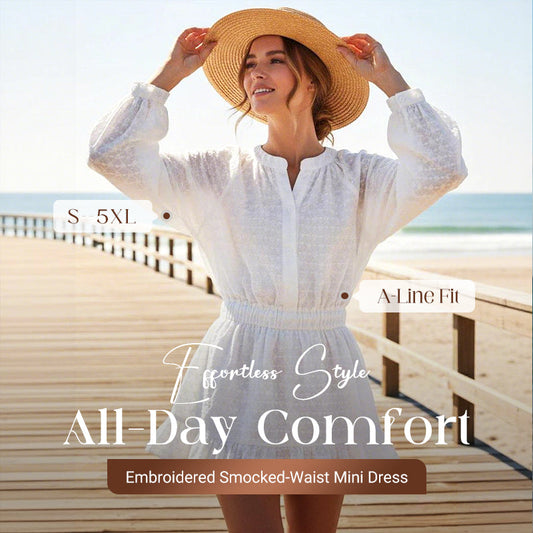 Damen Minikleid mit Stickerei und Gummizug