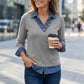 Damen Shirt in Layering-Optik mit Denim-Kragen