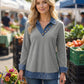 Damen Shirt in Layering-Optik mit Denim-Kragen