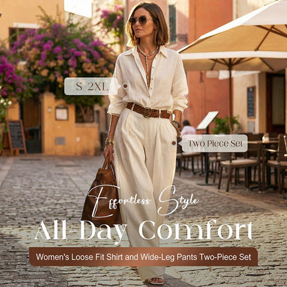 Zweiteiliges Set aus locker sitzendem Damenhemd und weit geschnittener Hose