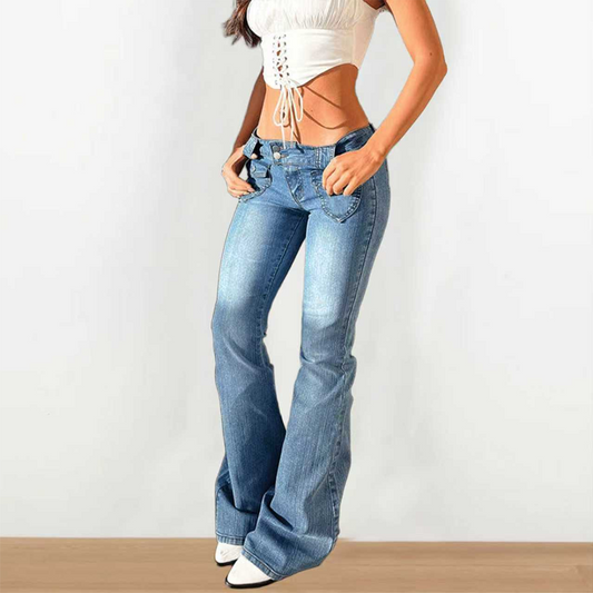 Lässige Damen-Jeans mit niedrigem Bund und ausgestelltem Bein