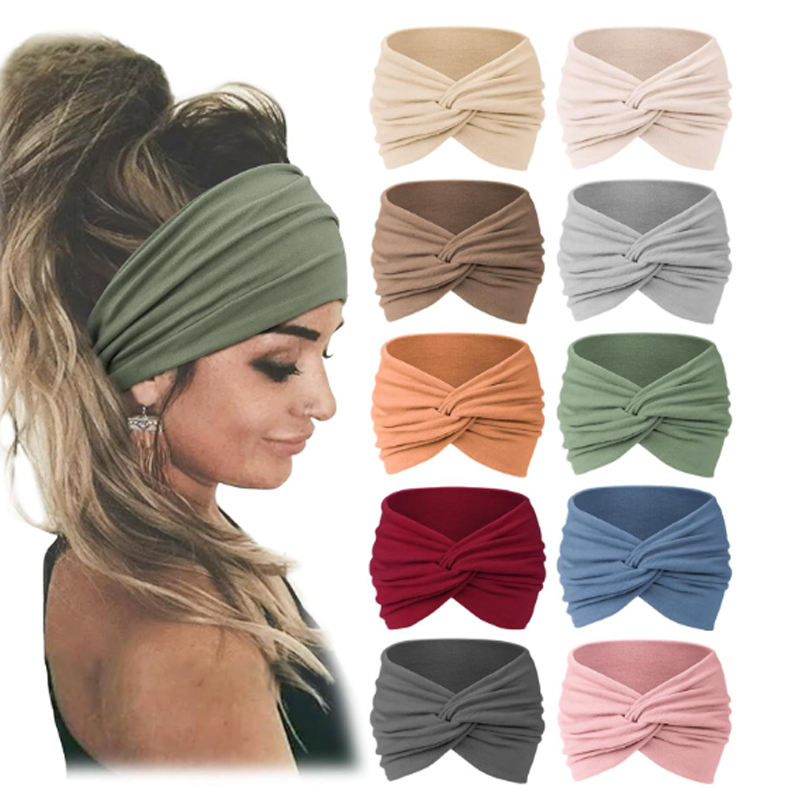 Boho Sport-Stirnband für Damen – Breites elastisches Haarband für Yoga & Laufen