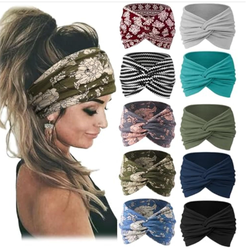 Boho Sport-Stirnband für Damen – Breites elastisches Haarband für Yoga & Laufen