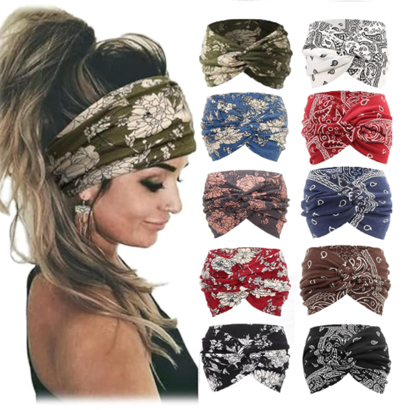 Boho Sport-Stirnband für Damen – Breites elastisches Haarband für Yoga & Laufen