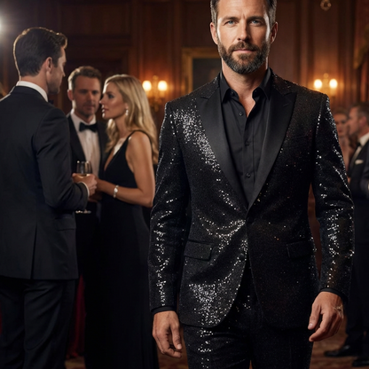🧥👖 Schwarzer Herren-Smoking mit Glitzer
