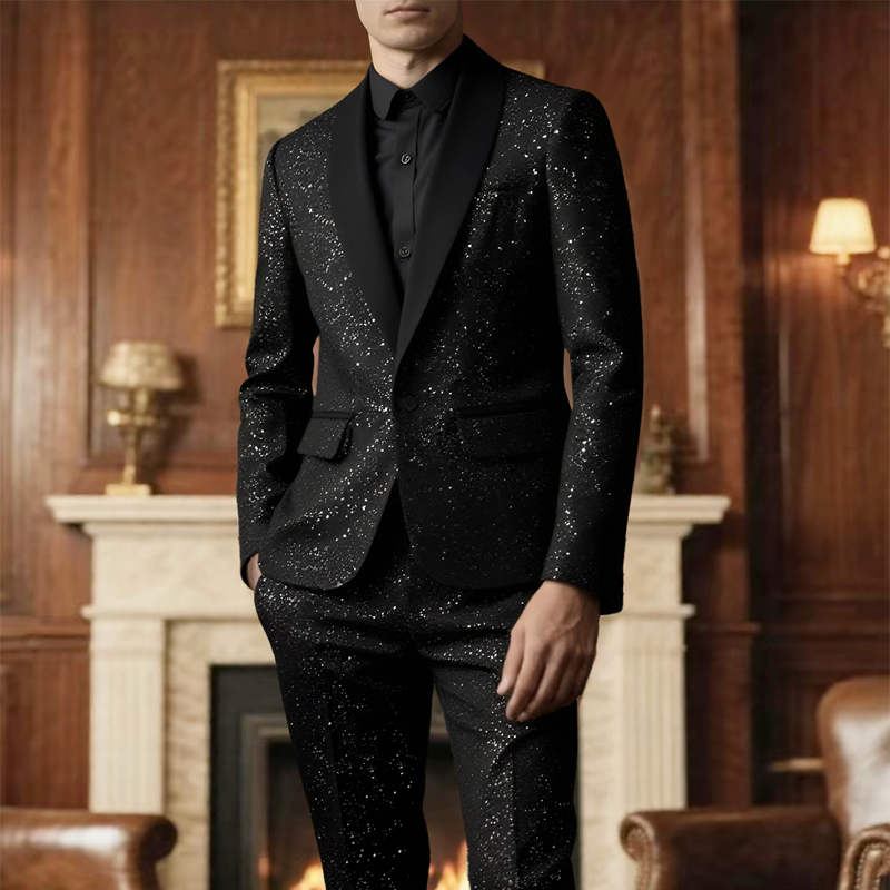 🧥👖 Schwarzer Herren-Smoking mit Glitzer