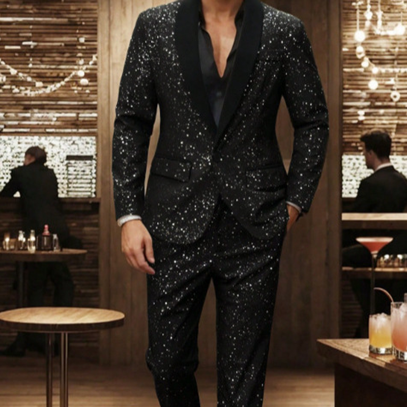 🧥👖 Schwarzer Herren-Smoking mit Glitzer
