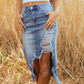 📦Versandkostenfrei ✨Damen-Hochbund-Ripped-Denim-Midi-Rock