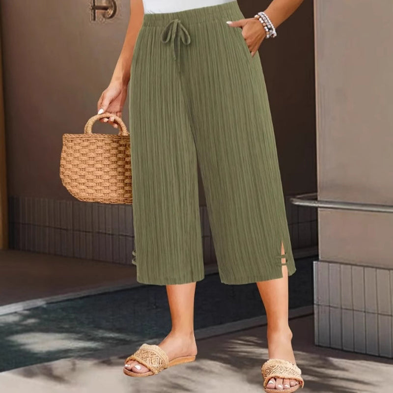 🔥Damen Caprihose: Weitbein, Kordelzug-Bund & Taschen – Lässig & komfortabel
