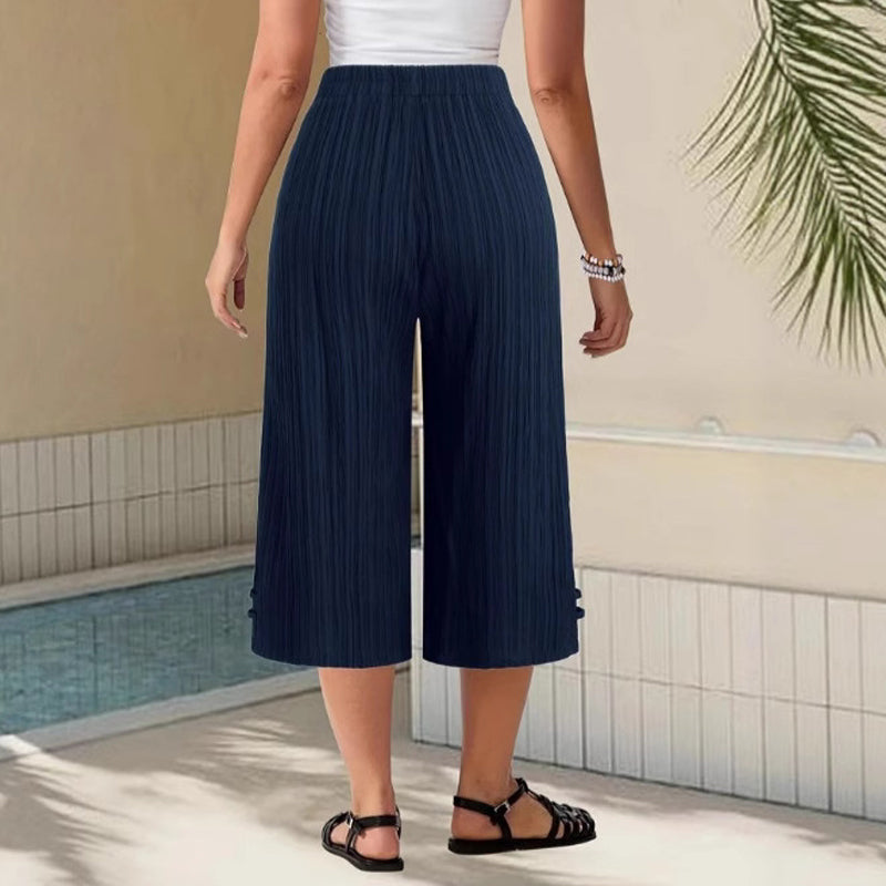 🔥Damen Caprihose: Weitbein, Kordelzug-Bund & Taschen – Lässig & komfortabel