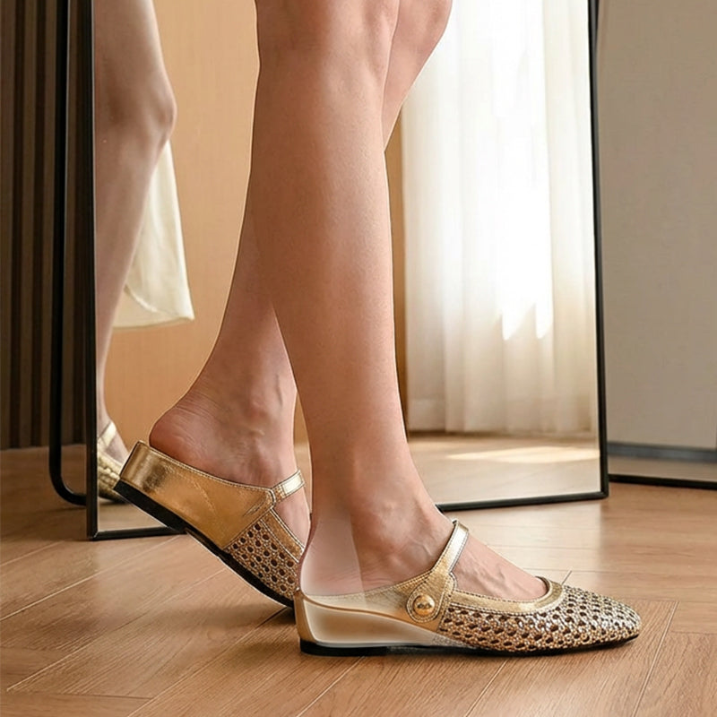 🌞Frühlingserwachen: 50% Rabatt!👡 Damen Gewebte Mary-Jane-Mules mit Quadratspitze – Atmungsaktiv, verstellbarer Riemen & bequemer Schlupfstil