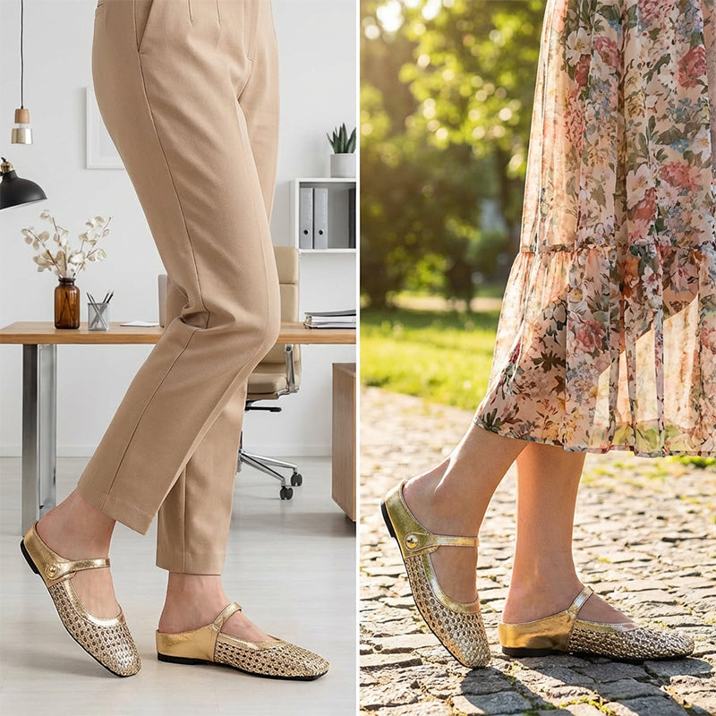 🌞Frühlingserwachen: 50% Rabatt!👡 Damen Gewebte Mary-Jane-Mules mit Quadratspitze – Atmungsaktiv, verstellbarer Riemen & bequemer Schlupfstil