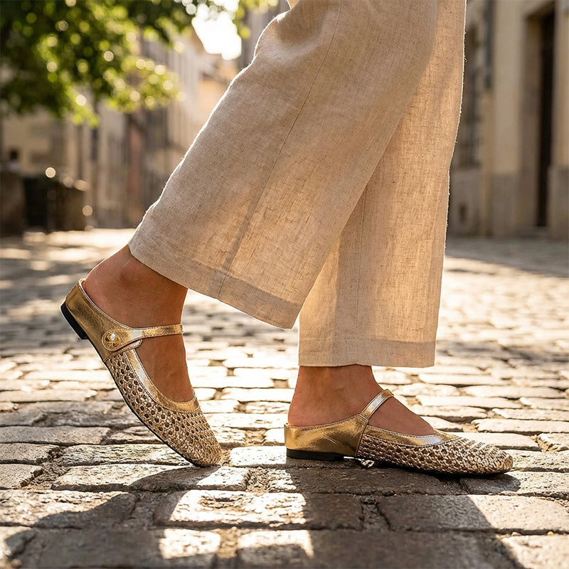 🌞Frühlingserwachen: 50% Rabatt!👡 Damen Gewebte Mary-Jane-Mules mit Quadratspitze – Atmungsaktiv, verstellbarer Riemen & bequemer Schlupfstil