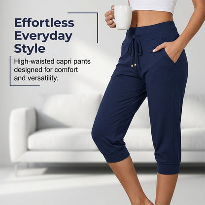 🔥Solange der Vorrat reicht 50 % Rabatt!🎉Damen 3/4 Jogginghose – Strickstoff, Hoher Bund mit Kordelzug, Mit Taschen