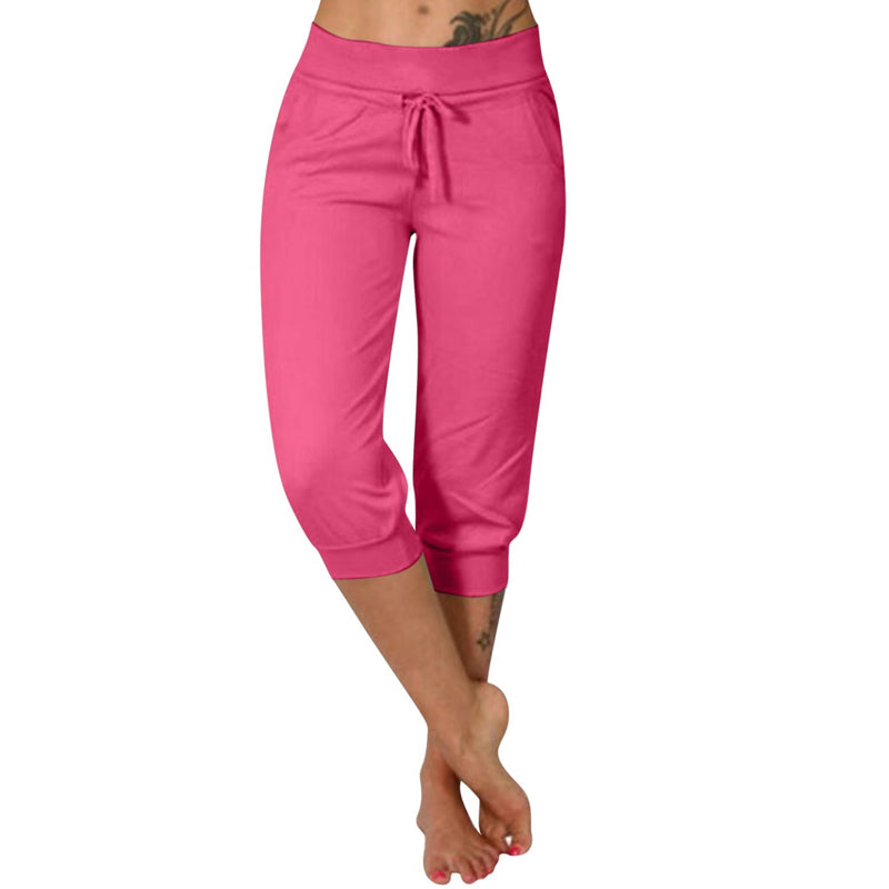 🔥Solange der Vorrat reicht 50 % Rabatt!🎉Damen 3/4 Jogginghose – Strickstoff, Hoher Bund mit Kordelzug, Mit Taschen