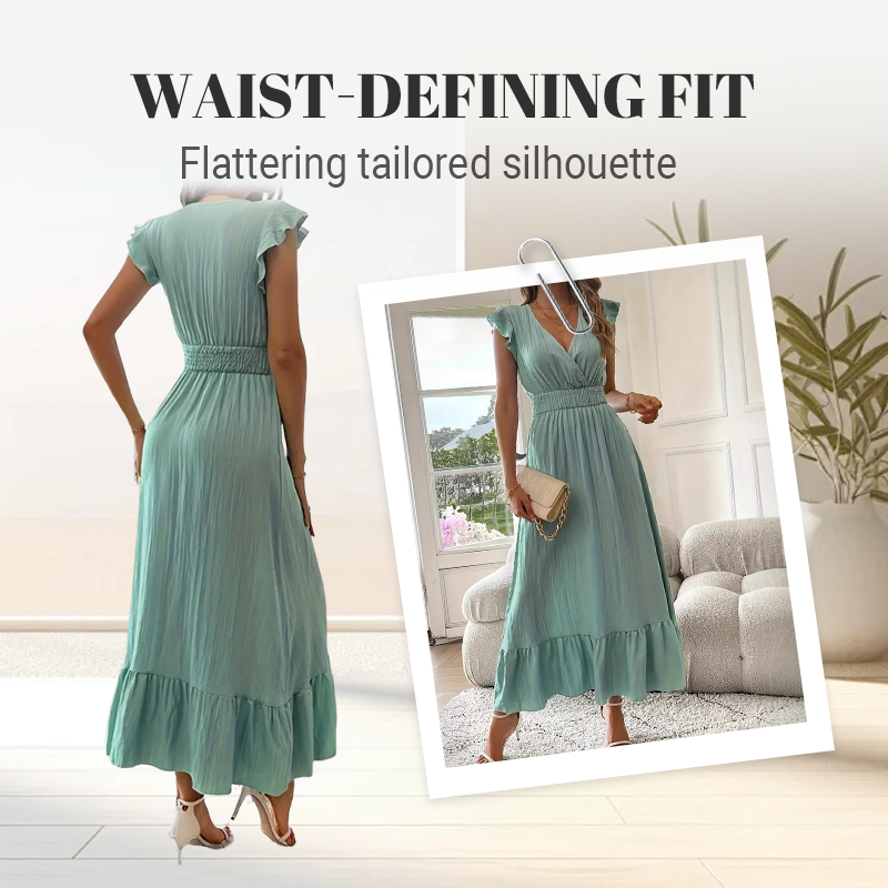 🐰🌸 OSTER-SPECIAL: -50% AUF DAS MAXIKLEID! ✨ V-Ausschnitt, Rüschen & taillierte Passform für pure Eleganz 👗